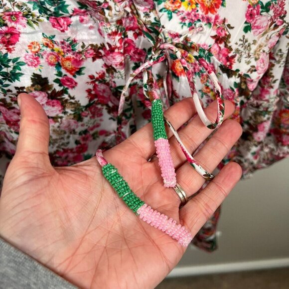 Rococo Sand Vie Mini Dress Size XL Floral Pink Ruffle Resort Wear Vacation Wrap - Picture 9 of 13